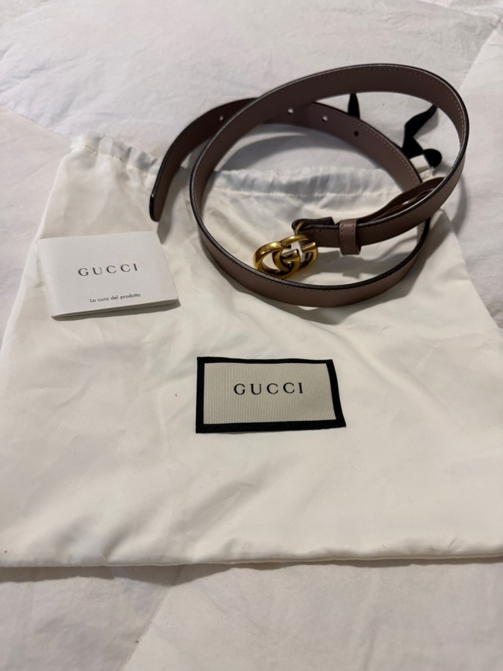 Gucci Taupe Leather Belt with Gold Double G Buckle